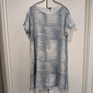 Eileen Fisher blue-steel daze print brushstroke silk dress, petite medium